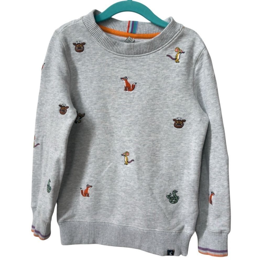 Joules Kids Gruffalo Gray Long Sleeve Cotton Embroidered Sweatshirt. 6.